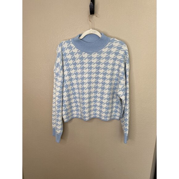 Divided Womens Blue White Sweater Large long sleeve round neck acrylic pullover - Picture 1 of 6